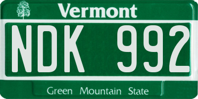 VT license plate NDK992