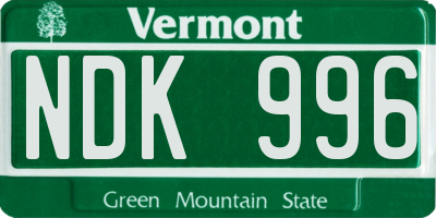 VT license plate NDK996