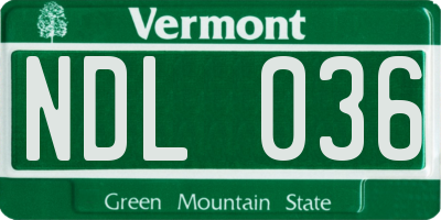 VT license plate NDL036