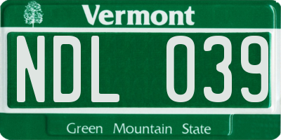 VT license plate NDL039