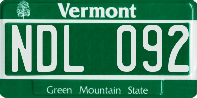 VT license plate NDL092