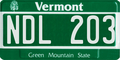 VT license plate NDL203