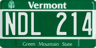 VT license plate NDL214
