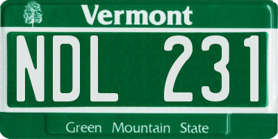 VT license plate NDL231