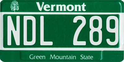 VT license plate NDL289