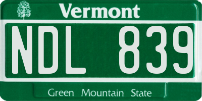 VT license plate NDL839