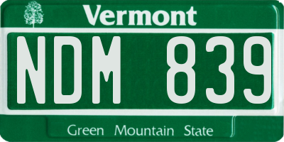 VT license plate NDM839