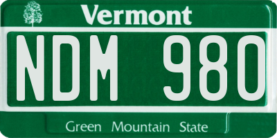 VT license plate NDM980