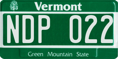 VT license plate NDP022