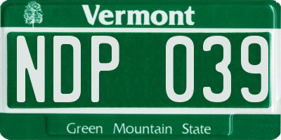 VT license plate NDP039