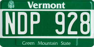VT license plate NDP928