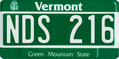 VT license plate NDS216