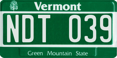 VT license plate NDT039