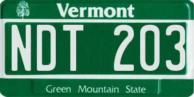 VT license plate NDT203