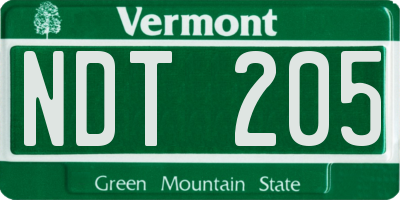 VT license plate NDT205