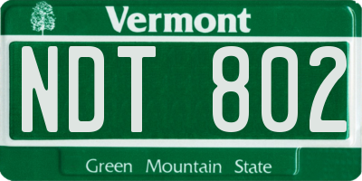 VT license plate NDT802