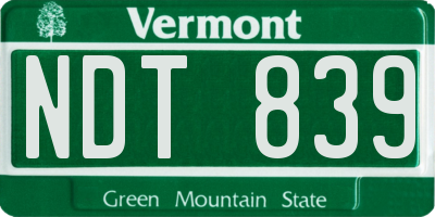 VT license plate NDT839