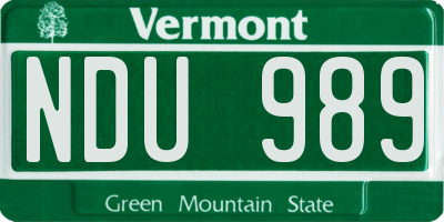 VT license plate NDU989