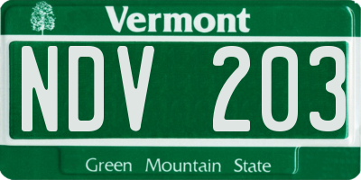 VT license plate NDV203