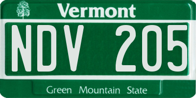 VT license plate NDV205