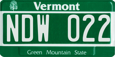 VT license plate NDW022