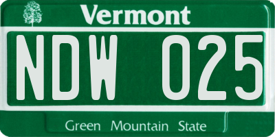 VT license plate NDW025