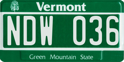 VT license plate NDW036
