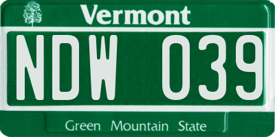 VT license plate NDW039