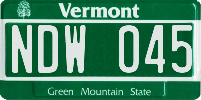 VT license plate NDW045