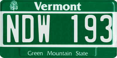 VT license plate NDW193
