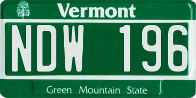 VT license plate NDW196