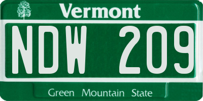 VT license plate NDW209