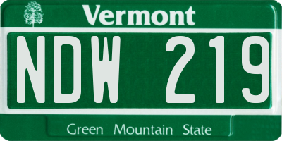 VT license plate NDW219