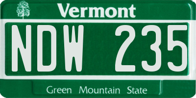 VT license plate NDW235