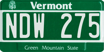 VT license plate NDW275