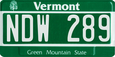 VT license plate NDW289