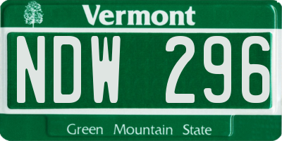 VT license plate NDW296
