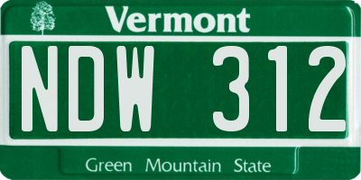 VT license plate NDW312