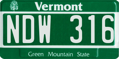 VT license plate NDW316