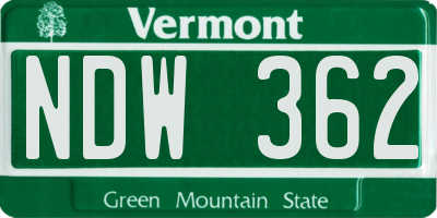 VT license plate NDW362