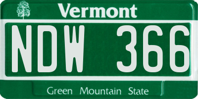 VT license plate NDW366
