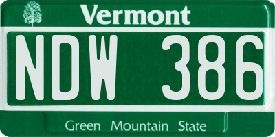 VT license plate NDW386