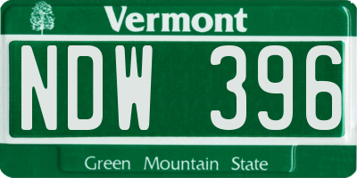 VT license plate NDW396