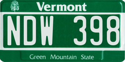 VT license plate NDW398