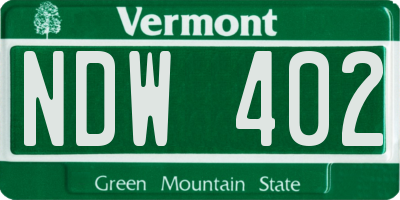 VT license plate NDW402