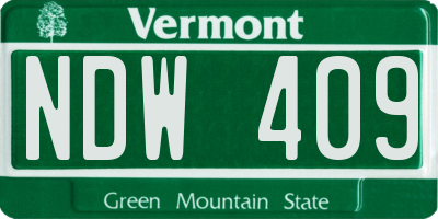 VT license plate NDW409