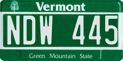 VT license plate NDW445