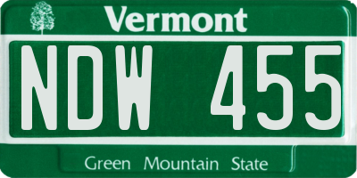 VT license plate NDW455