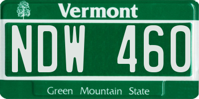 VT license plate NDW460