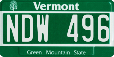 VT license plate NDW496